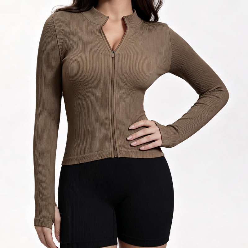 Women Ribbed Long Sleeve Zip U - Yoga Of Fitness recension och pris